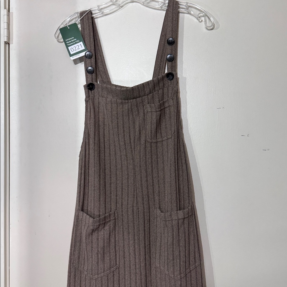 Ribbed Knit Wide-Leg Overalls in Taupe - Picture 3 of 9